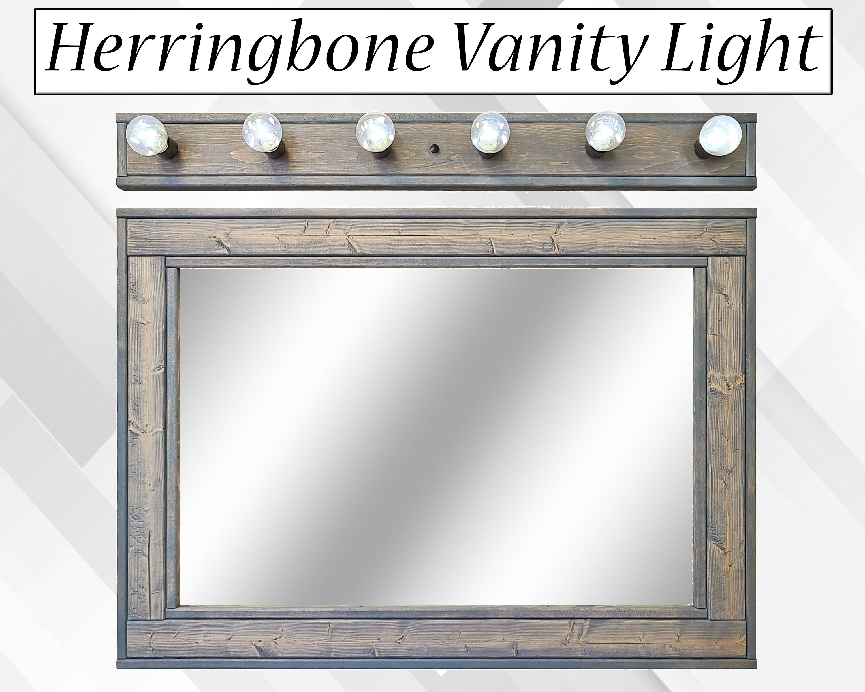 Customizable Herringbone Wall Mounted Vanity Light - Industrial Rustic Bathroom Decor, Various Colors & Sizes Available