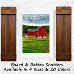 Board & Batten Shutters - 20 Stain Colors, Shown in Special Walnut, Lane of Lenore