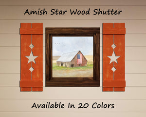 Amish Star Wooden Shutters - 20 Paint Colors, Shown in Burt Orange