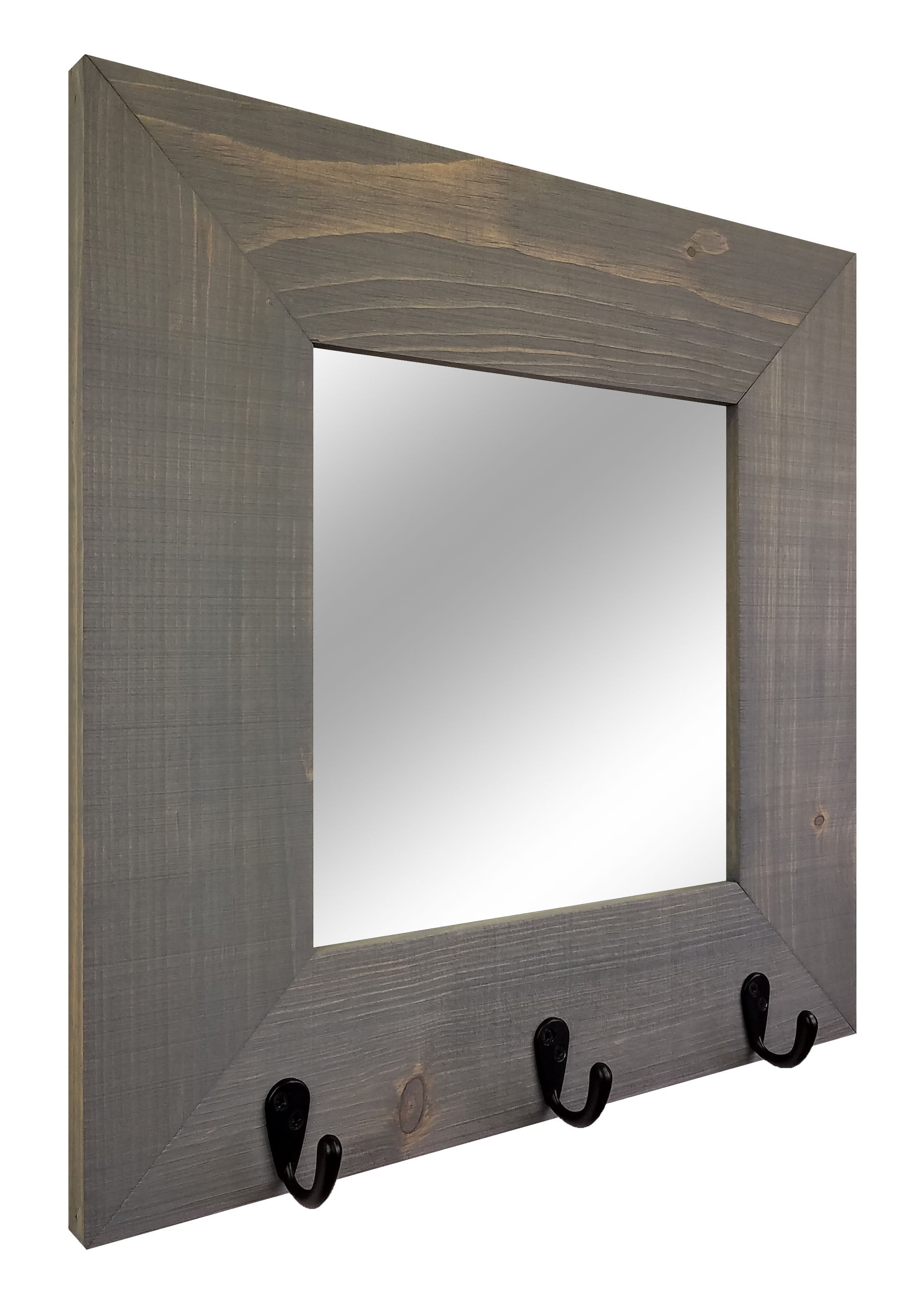 Lakewood Mirror with Hooks - 20 Stain Colors, Shown In Classic Gray