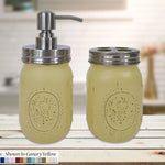 Mason Jar Soap Pump & Toothbrush Holder Set, Shown in Canary Yellow with Silver Lids