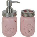 Toothbrush and Pump Lid Mason Jar Set, 20 Paint Colors Shown in Perfect Pink with Silver Lids