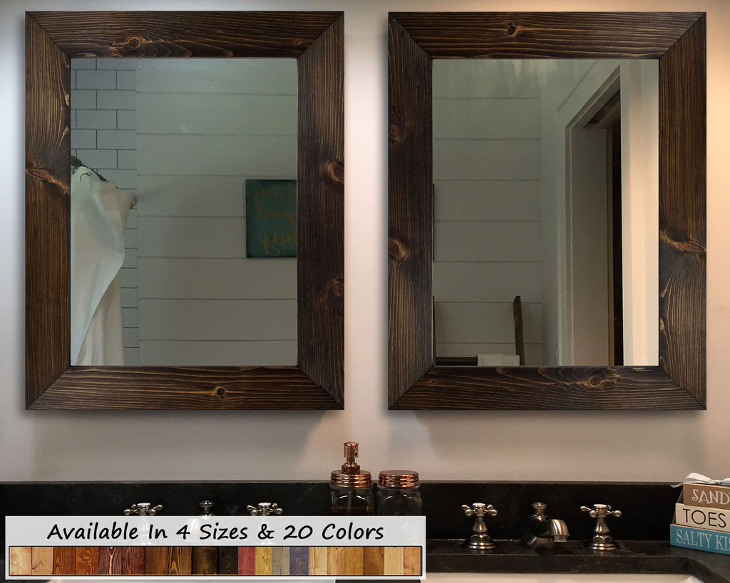 Shiplap Rustic Wood Framed Mirror, 20 Stain Colors - Shown In Jacobean