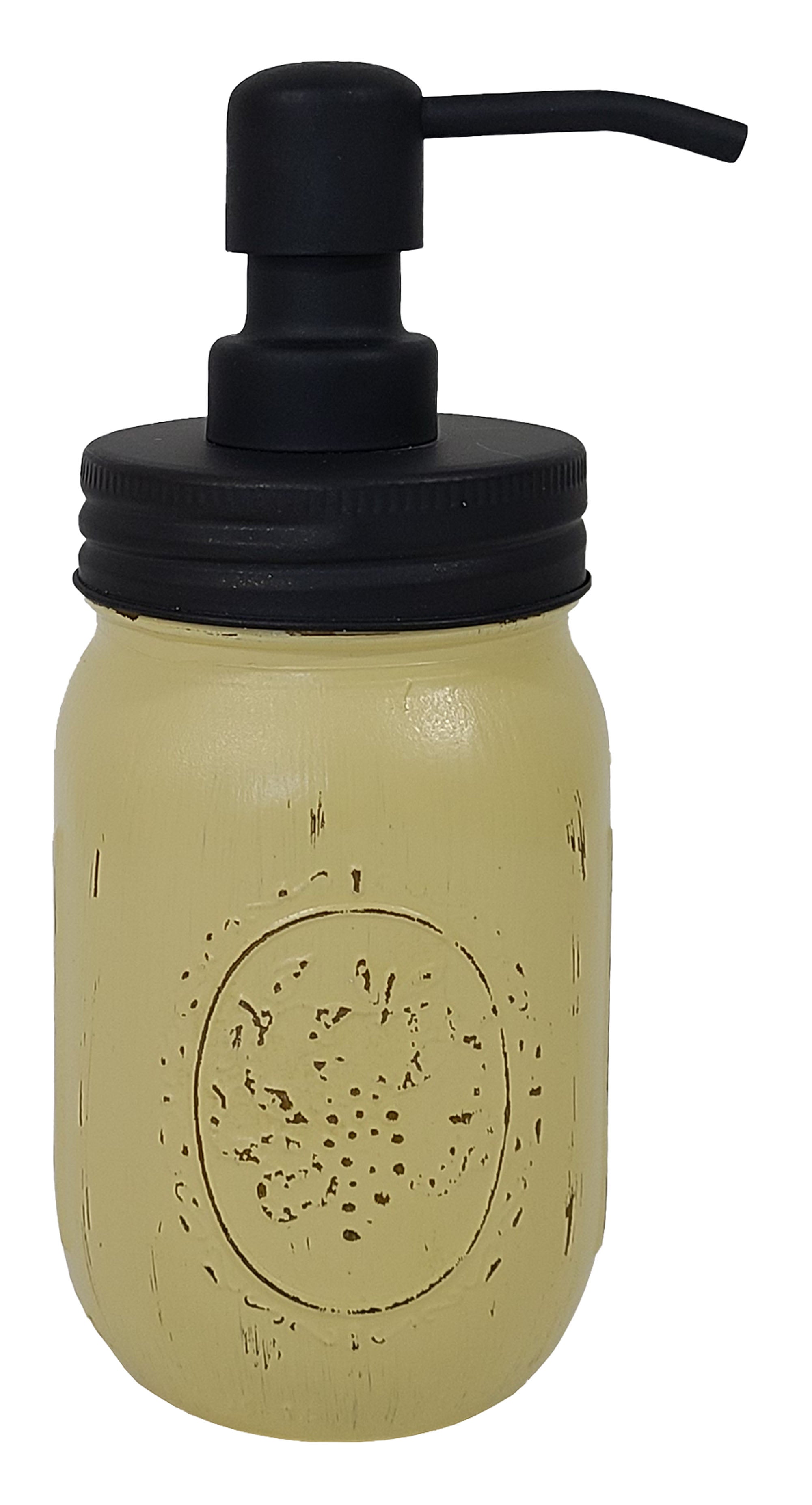 Mason Jar Pump Dispenser Hand Painted in Canary Yellow with Black Pump Lid