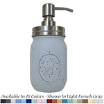 Mason Jar Pump Dispenser Hand Painted, Shown in Light French Gray with Silver Lid