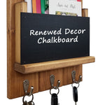 Chalkboard Front Sydney Mail Slot with Hooks, 20 Stain Colors, 5 Hook Finishes, Lane of Lenore