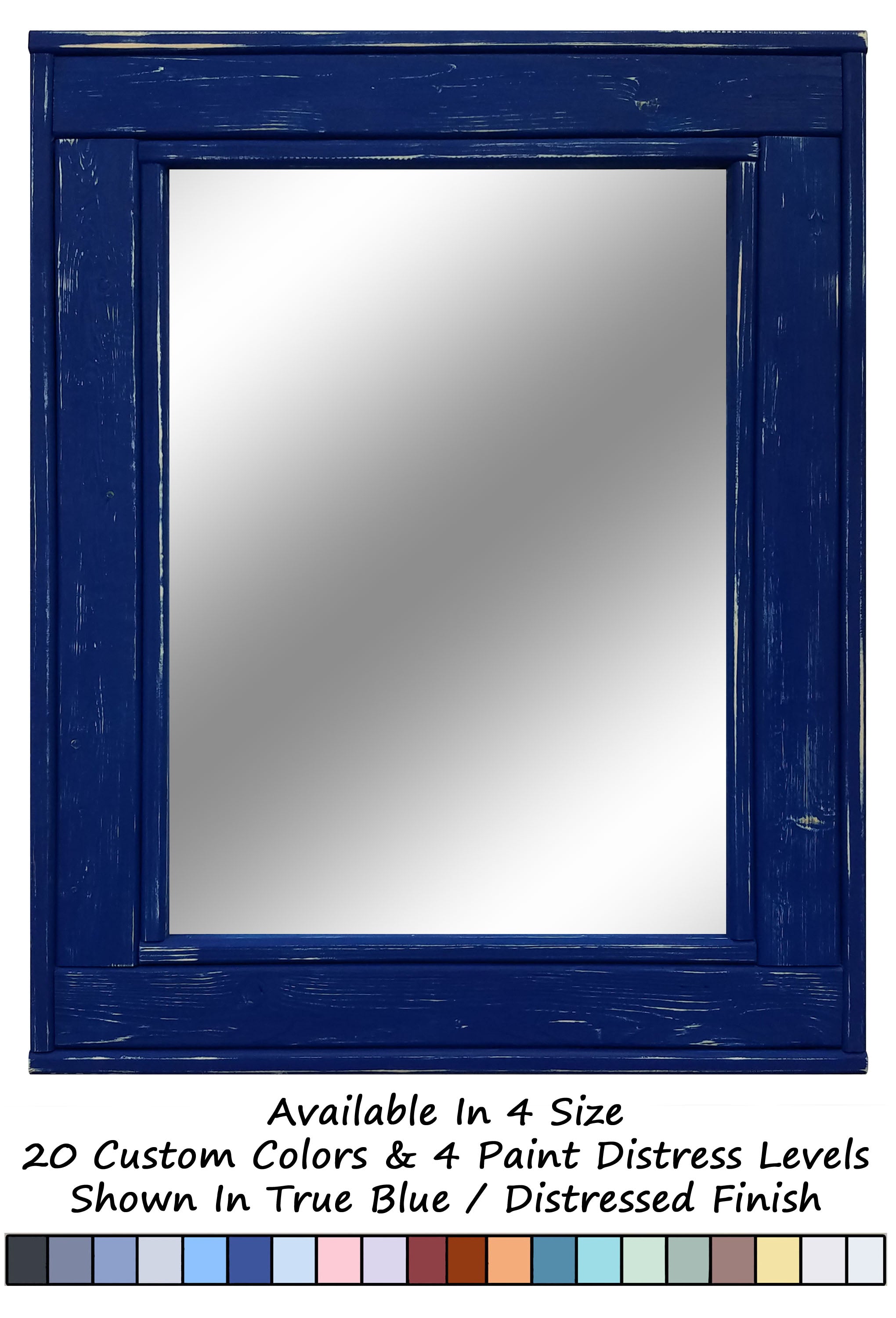 Herringbone Rustic Reclaimed Wood Wall Mirror, 5 Sizes & 20 Colors, Shown in True Blue