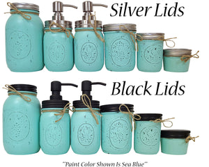 Custom Painted Mason Jar Bathroom Sets Lids Silver or Black