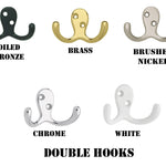 Double Hook, 5 Finishes Oiled Bronze, Nickel, Chrome, Brass & White