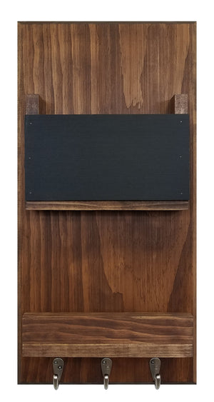 Chalkboard Urban Mail Organizer with Hooks, 20 Stain Colors, Shown in Special Walnut, Nickel Hooks