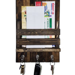 Sydney Slat Front, Mail Holder Organizer and Key Holder, Available with up to 3 Single Key Hooks – 20 Custom Colors: Shown in Dark Walnut - Renewed Decor & Storage