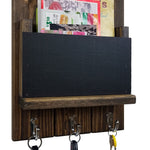 Chalkboard Front Sydney Mail Slot with Hooks, 20 Stain Colors, Shown in Dark Walnut, Nickel Hooks