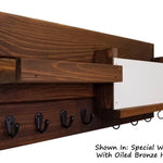 Restyled Farmhouse Whiteboard Bin Organizer, Shown in Special Walnut & Oiled Bronze Hooks