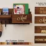 Restyled Farmhouse Mail Organizer with Hooks - 20 Stain Colors - Renewed Decor & Storage