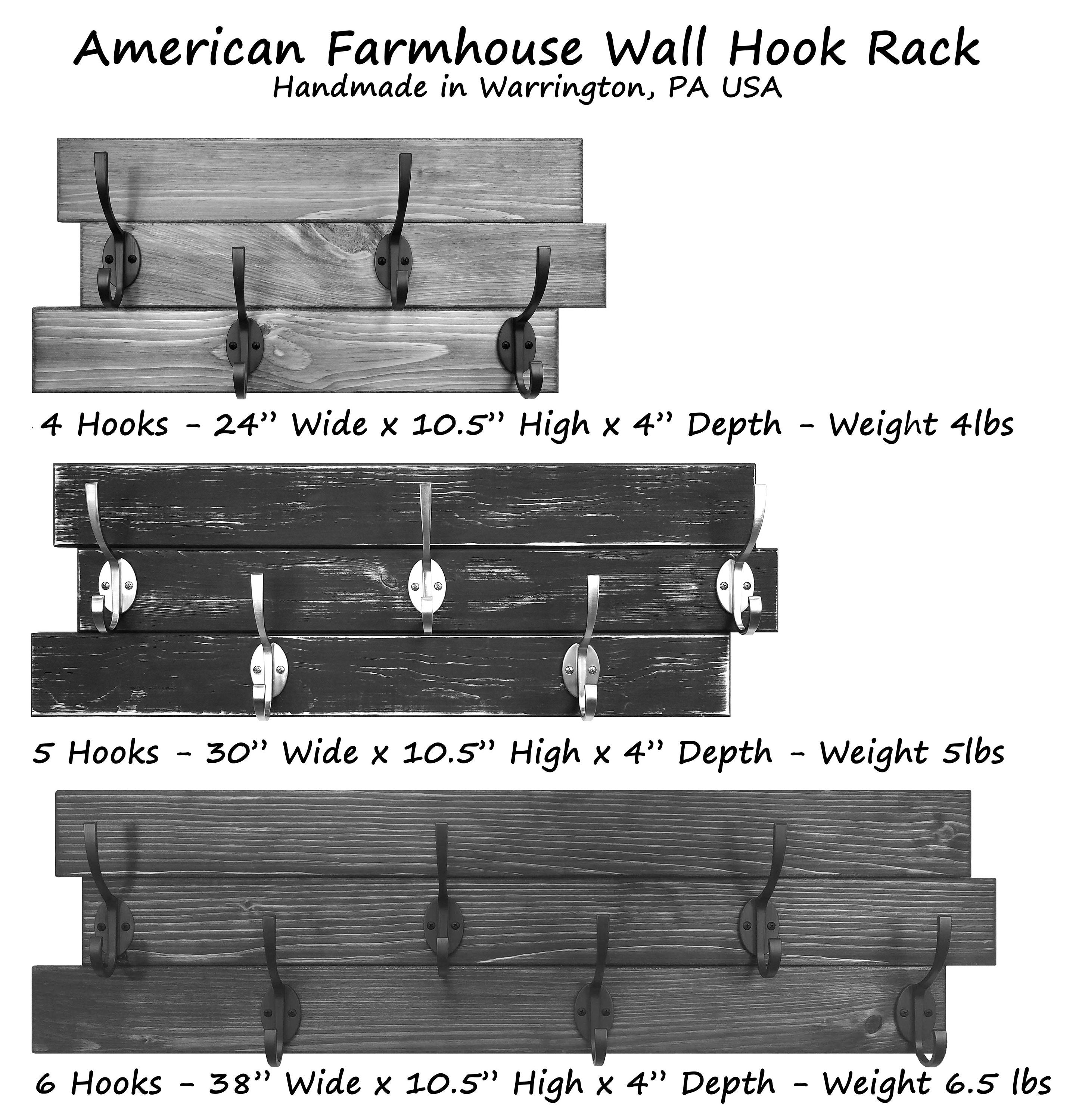 American Farmhouse Wood Wall Hook Rack, 3 Custom Sizes