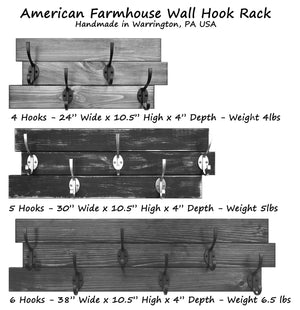 American Farmhouse Wood Wall Hook Rack - 3 Sizes