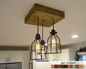 Belmont Farmhouse Pendant Wood Flush Mount Ceiling Light Chandelier