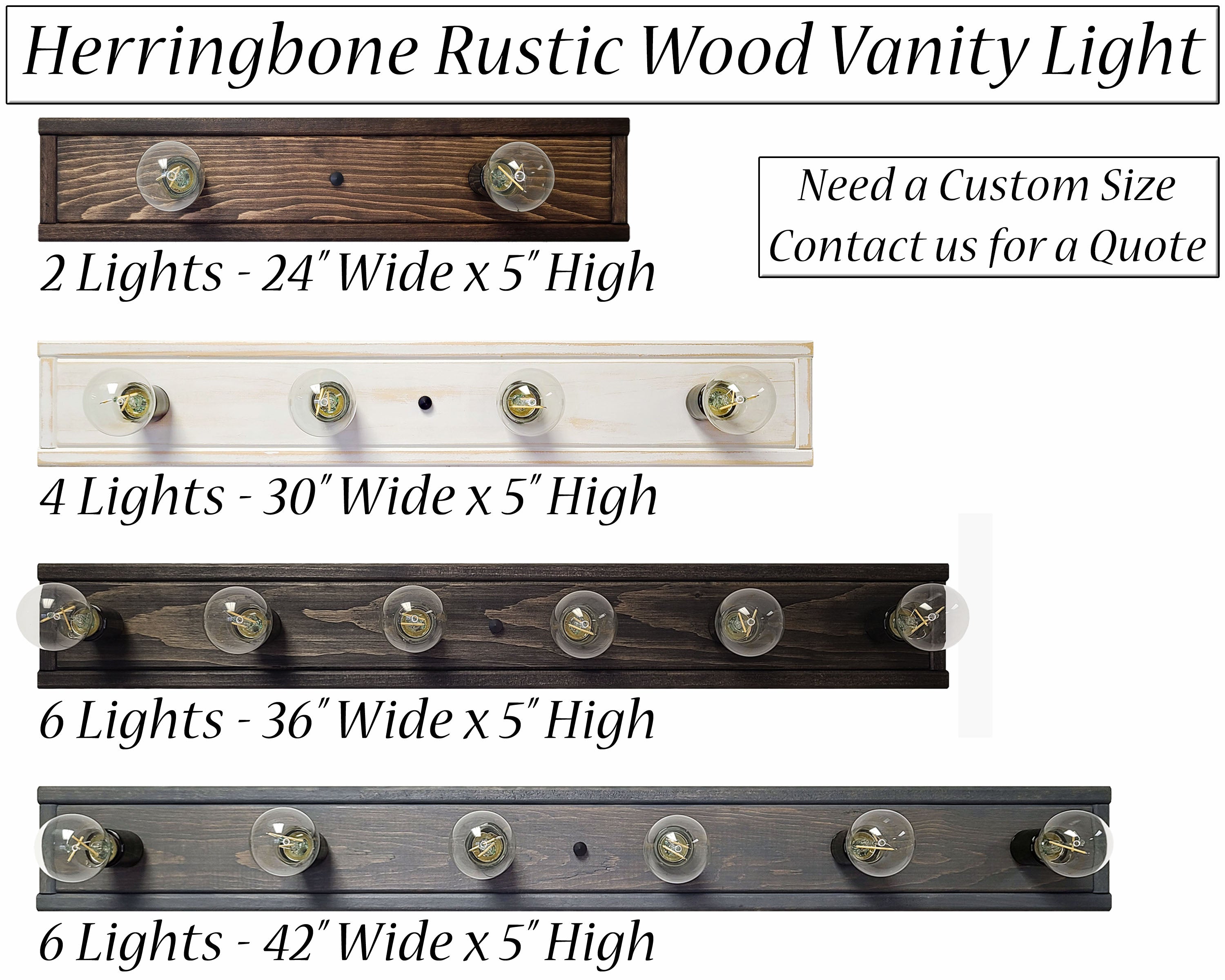 Rustic Herringbone Wood Vanity Lighting - Customizable Sizes and Stains