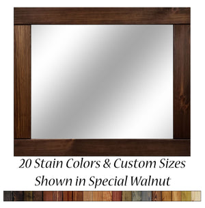 Natural Rustic Wood Framed Mirror, 20 Stain Colors - Shown In Special Walnut
