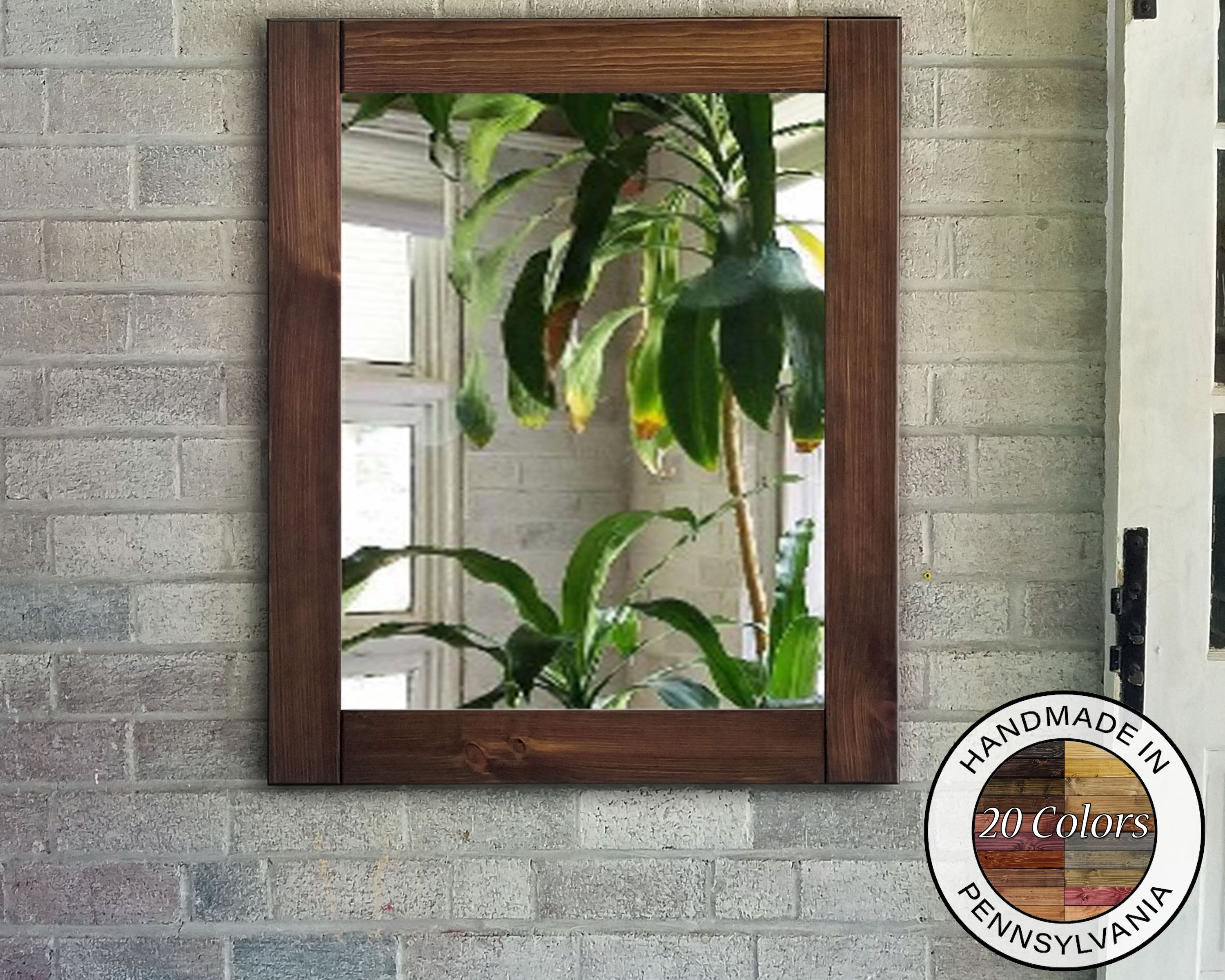 Natural Rustic Wood Framed Mirror, 20 Stain Colors - Shown In Special Walnut