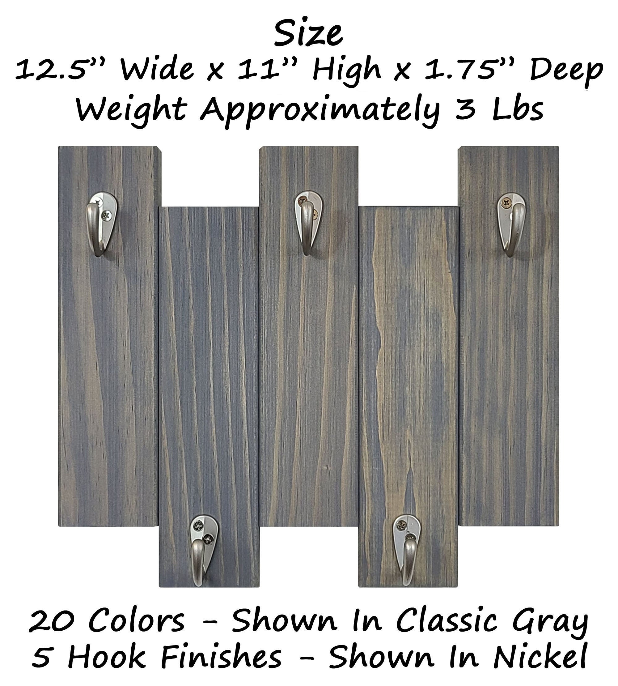 Pike Wall Hooks, 20 Stain Colors - Key Hook, Key Organizer, Wall Mount Key Holder, Coat Hook, Leash Hook, Purse Hook, Key Rack, Classic Gray