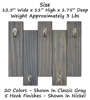 Pike Wall Hooks, 20 Stain Colors - Key Hook, Key Organizer, Wall Mount Key Holder, Coat Hook, Leash Hook, Purse Hook, Key Rack, Classic Gray