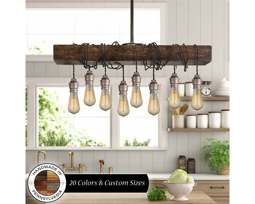 Old Mill Reclaimed Styled Wood Chandelier with Pendant Lights