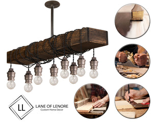 Old Mill Reclaimed Styled Wood Chandelier with Pendant Lights