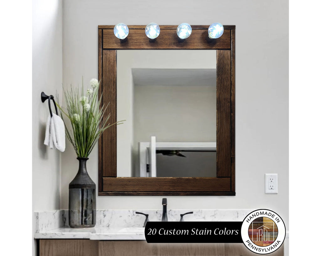 Rustic Hollywood Mirror with Lights - Custom Stain Colors - Makeup Vanity Mirror