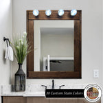 Rustic Hollywood Mirror with Lights - Custom Stain Colors - Makeup Vanity Mirror