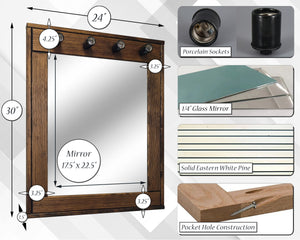 Rustic Hollywood Mirror with Lights