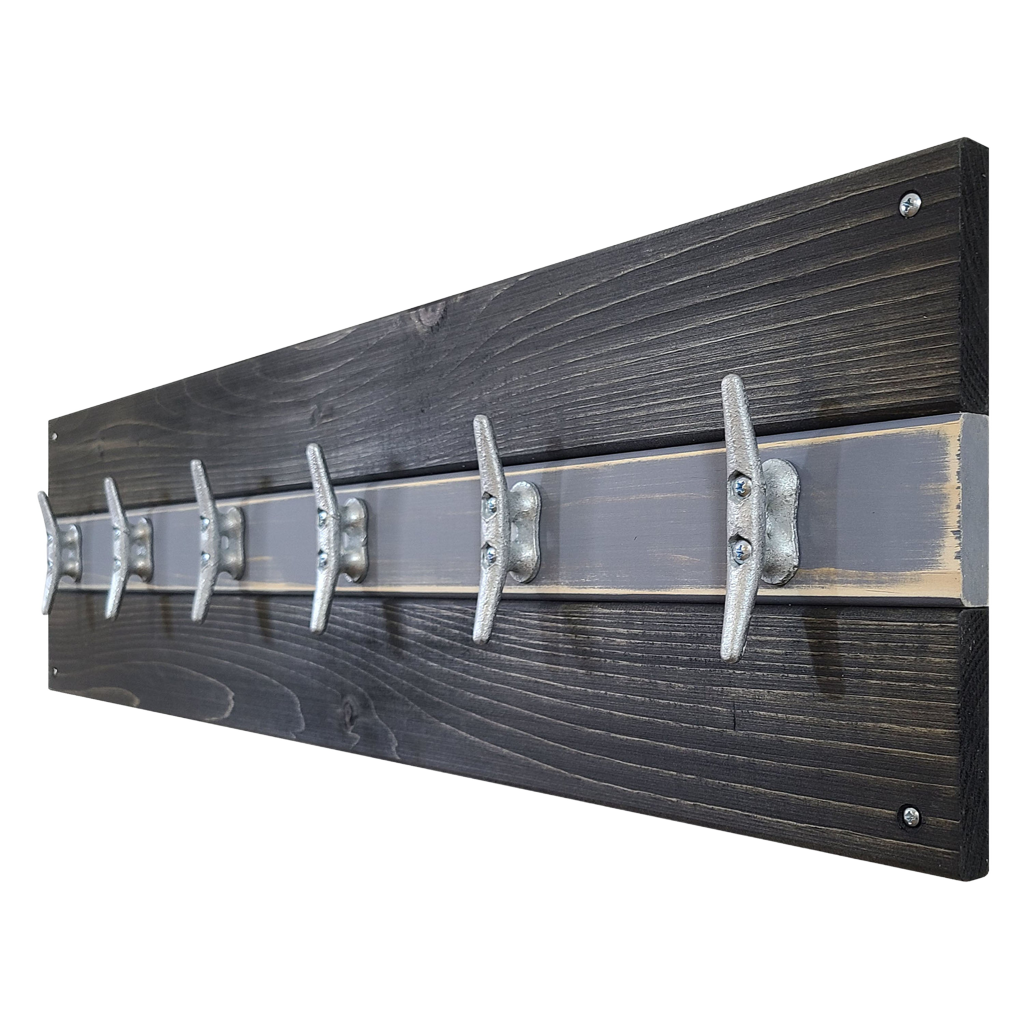 Cape May Boat Cleat Wall Hooks - 20 Stain Colors & 20 Accent Paint Colors - Shown In Ebony and Slate Gray