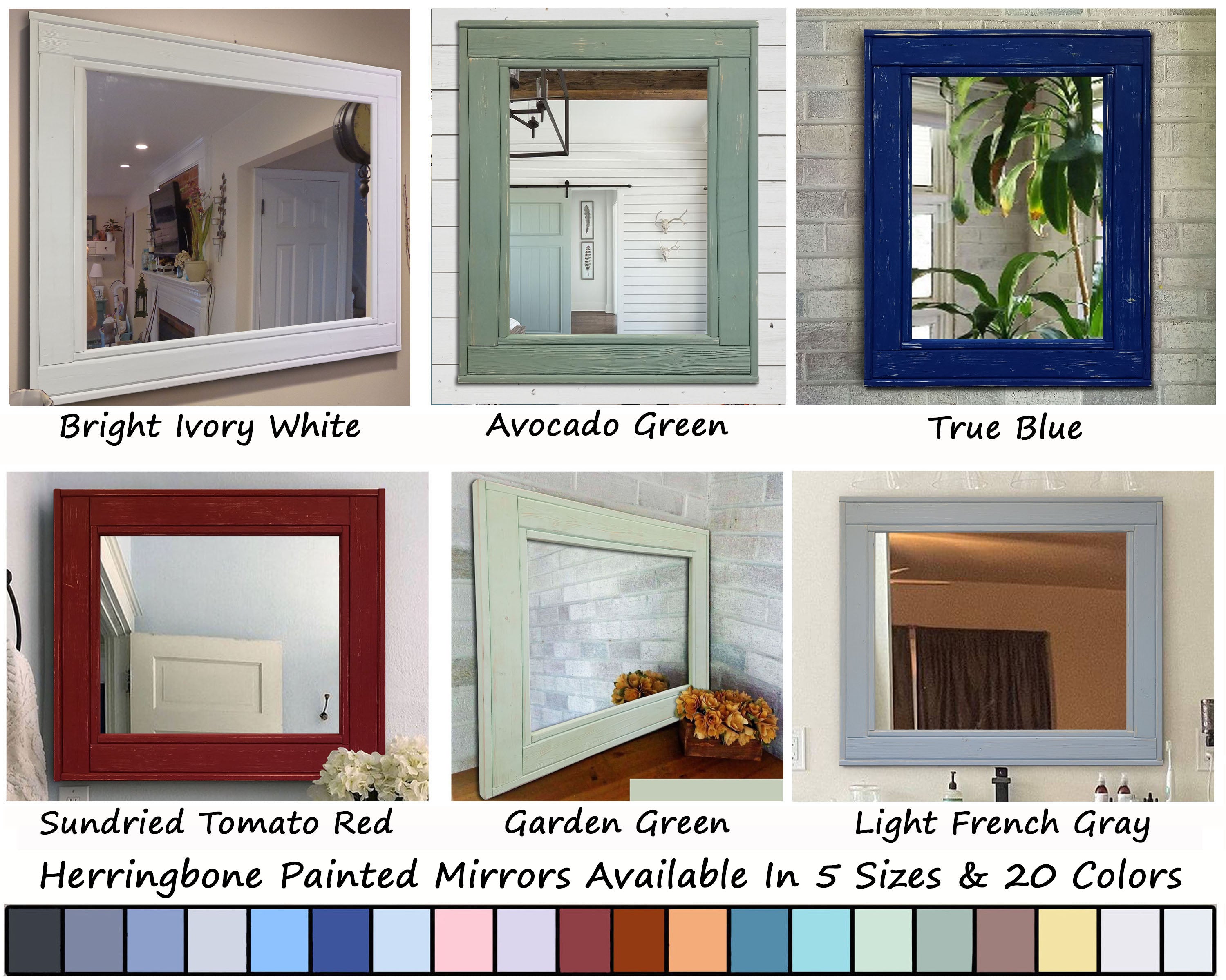 Herringbone Rustic Reclaimed Wood Wall Mirror, 5 Sizes & 20 Colors by Lane of Lenore