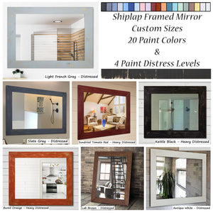 Shiplap Rustic Framed Wall Mirror, 20 Paint Colors, & Custom Sizes 