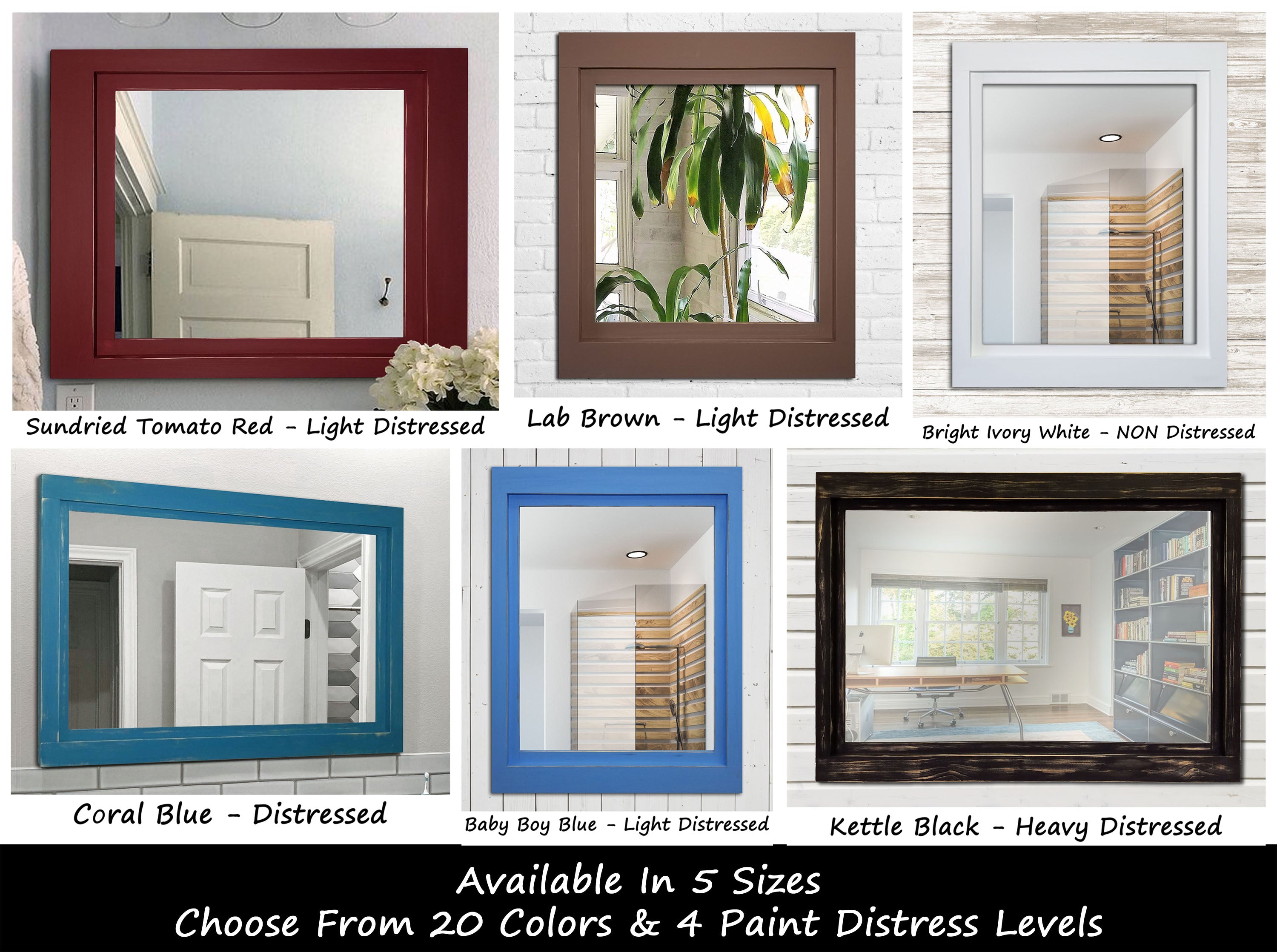 Farmhouse Wood Framed Wall Mirror, 5 Sizes & 20 Colors