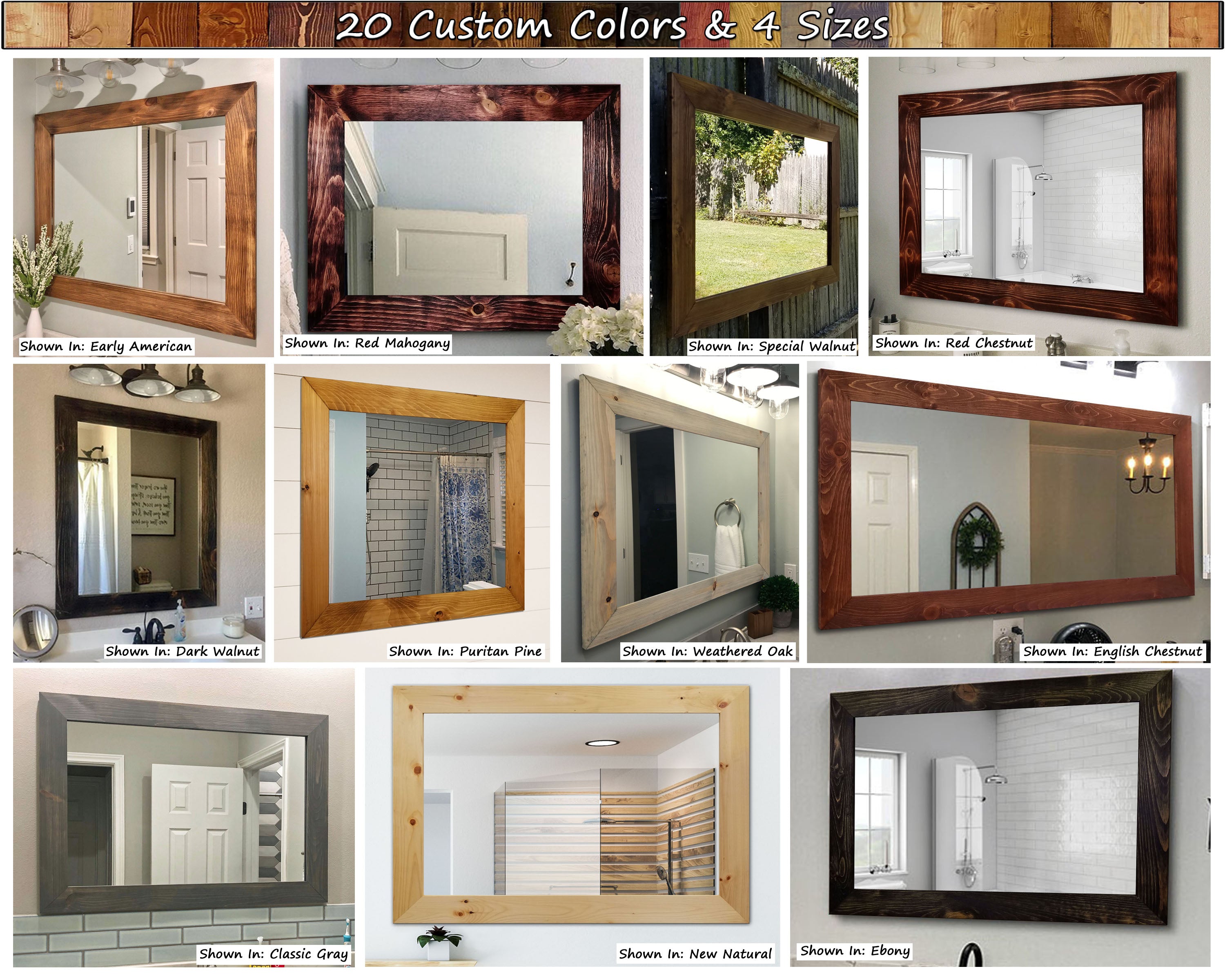 Shiplap Rustic Wood Framed Mirror, 20 Stain Colors - Shown In Weathered Oak
