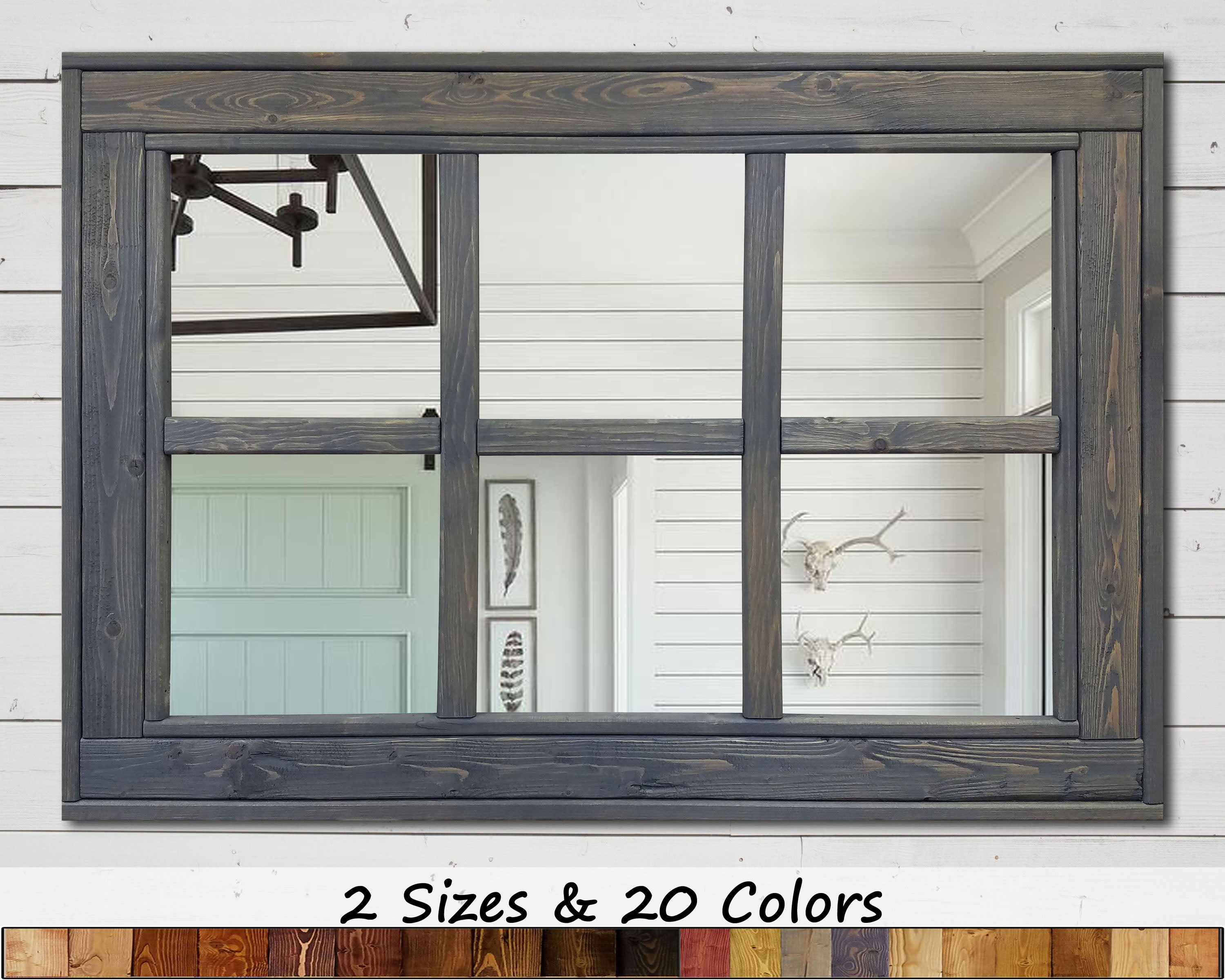 6 Pane Herringbone Rustic Wall Mirror, 2 Sizes & 20 Colors by Lane of Lenore