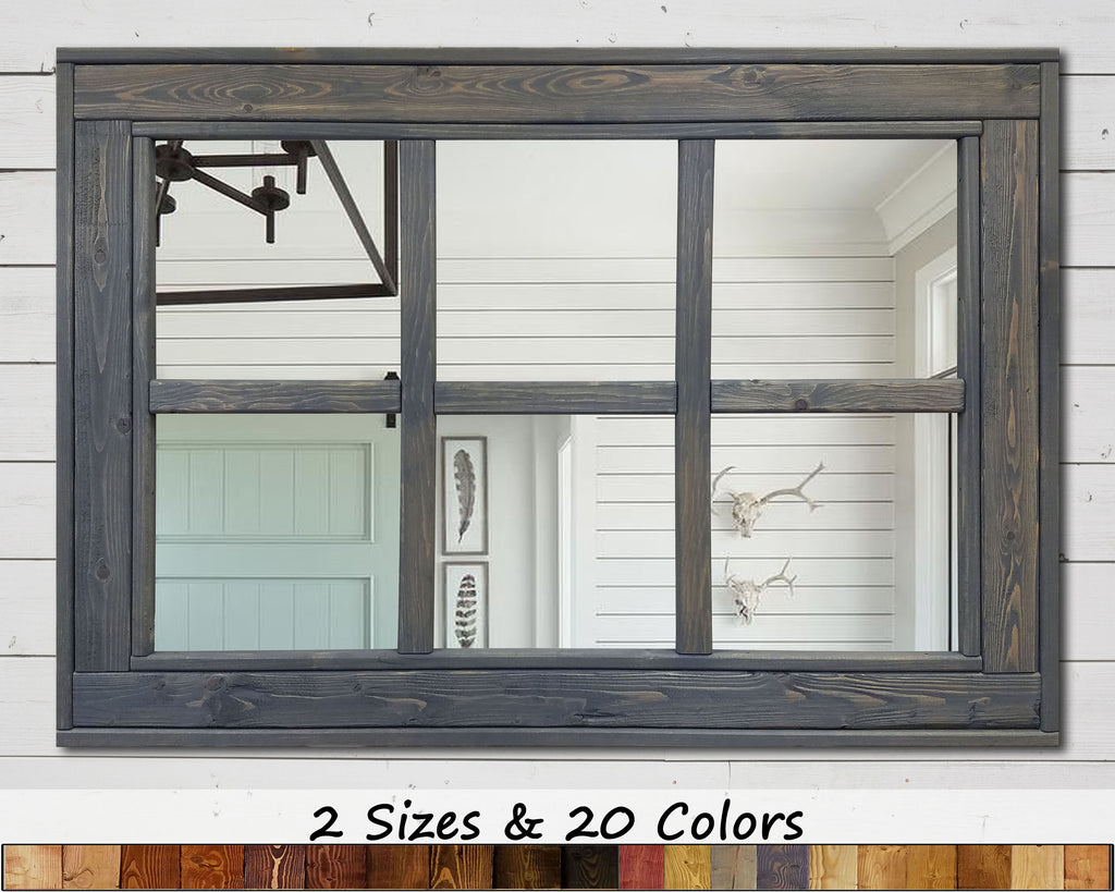 6 Pane Herringbone Rustic Wall Mirror, 2 Sizes & 20 Colors by Lane of Lenore
