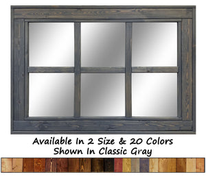6 Pane Herringbone Rustic Wall Mirror, 2 Sizes & 20 Colors, Shown in Classic Gray