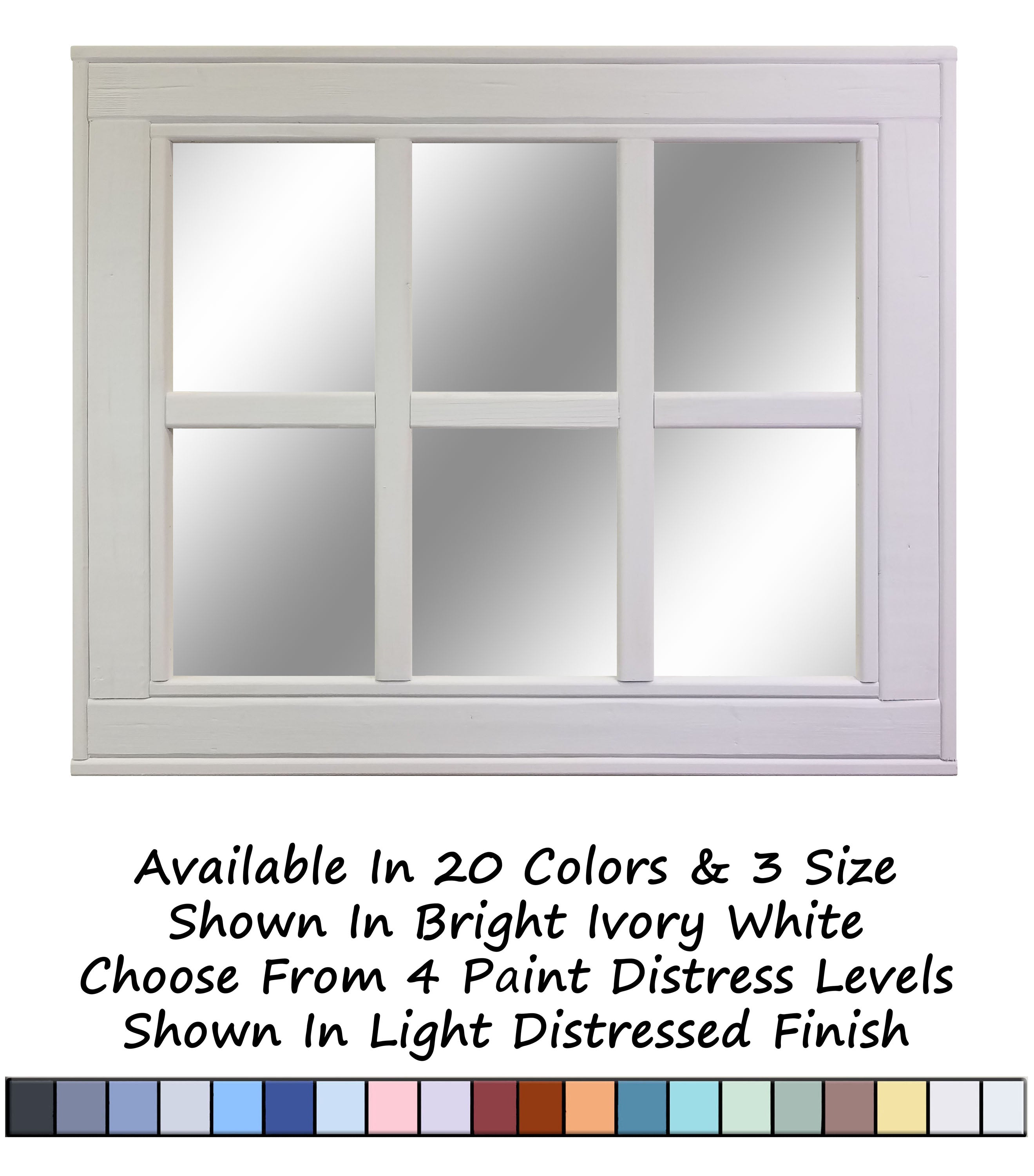 6 Pane Herringbone Rustic Wall Mirror, Shown in Bright Ivory White
