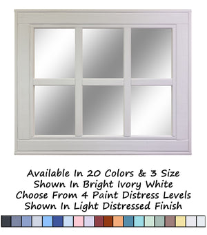 6 Pane Herringbone Rustic Wall Mirror, Shown in Bright Ivory White