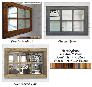 6 Pane Herringbone Rustic Wall Mirror, 2 Sizes & 20 Colors