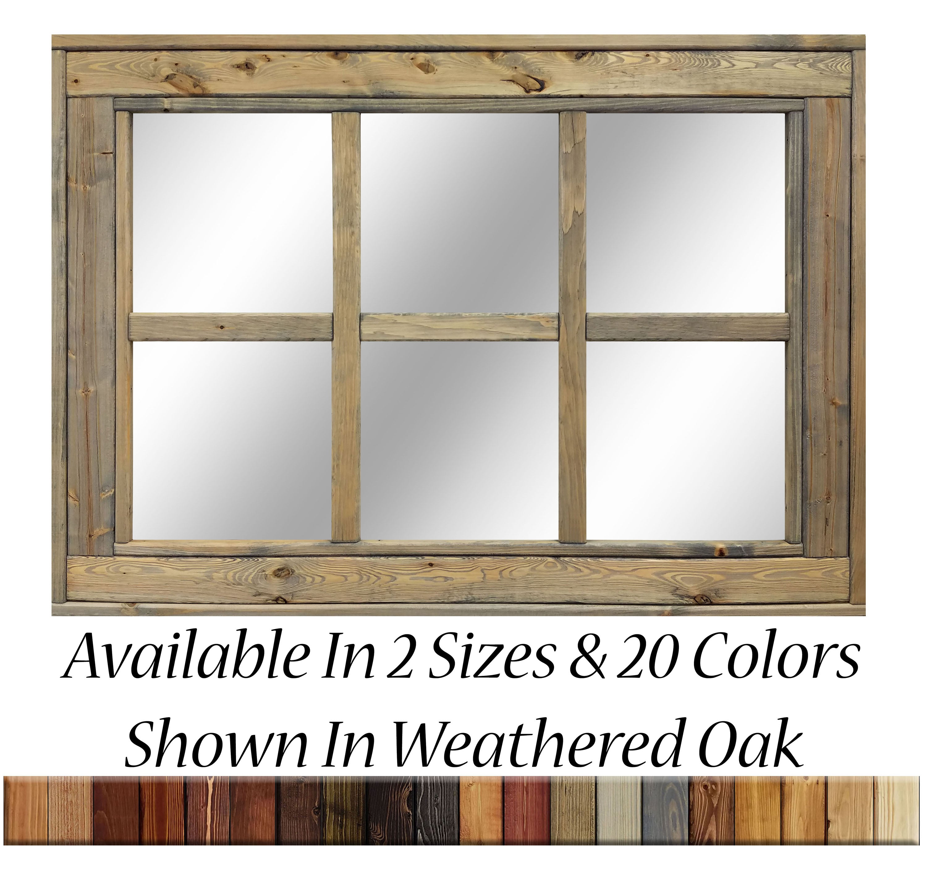 6 Pane Herringbone Rustic Wall Mirror, 2 Sizes & 20 Colors, Shown in Weathered Oak