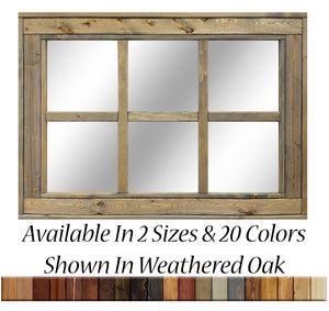 6 Pane Herringbone Rustic Wall Mirror, 2 Sizes & 20 Colors, Shown in Weathered Oak