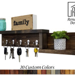 Allen Street Floating Shelf, Key Hooks and Wall Organizer - 20 Stain Colors, Renewed Decor