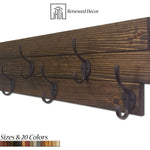 American Farmhouse Wood Wall Hook Rack - 20 Stain Colors, Renewed Decor