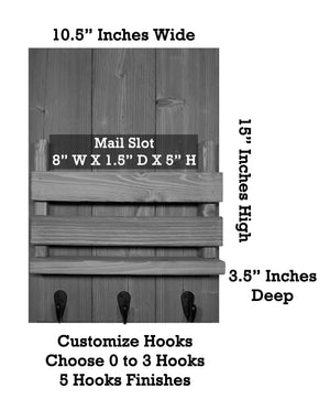 Sydney Slat Front, Mail Holder Organizer and Key Holder, Available with up to 3 Single Key Hooks – 20 Colors: Shown in Antique White - Renewed Decor & Storage