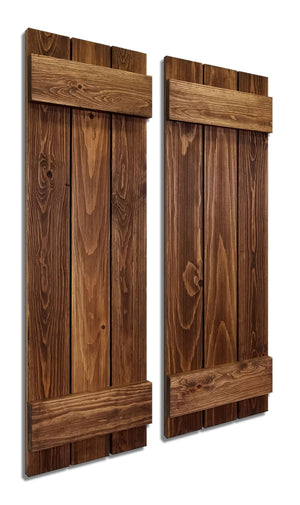 Board & Batten Shutters - 20 Stain Colors, Shown in Special Walnut