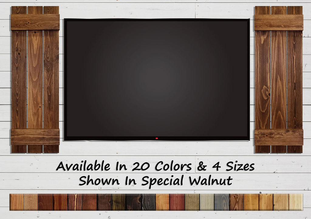 Board & Batten Shutters - 20 Stain Colors, Shown in Special Walnut, Lane of Lenore