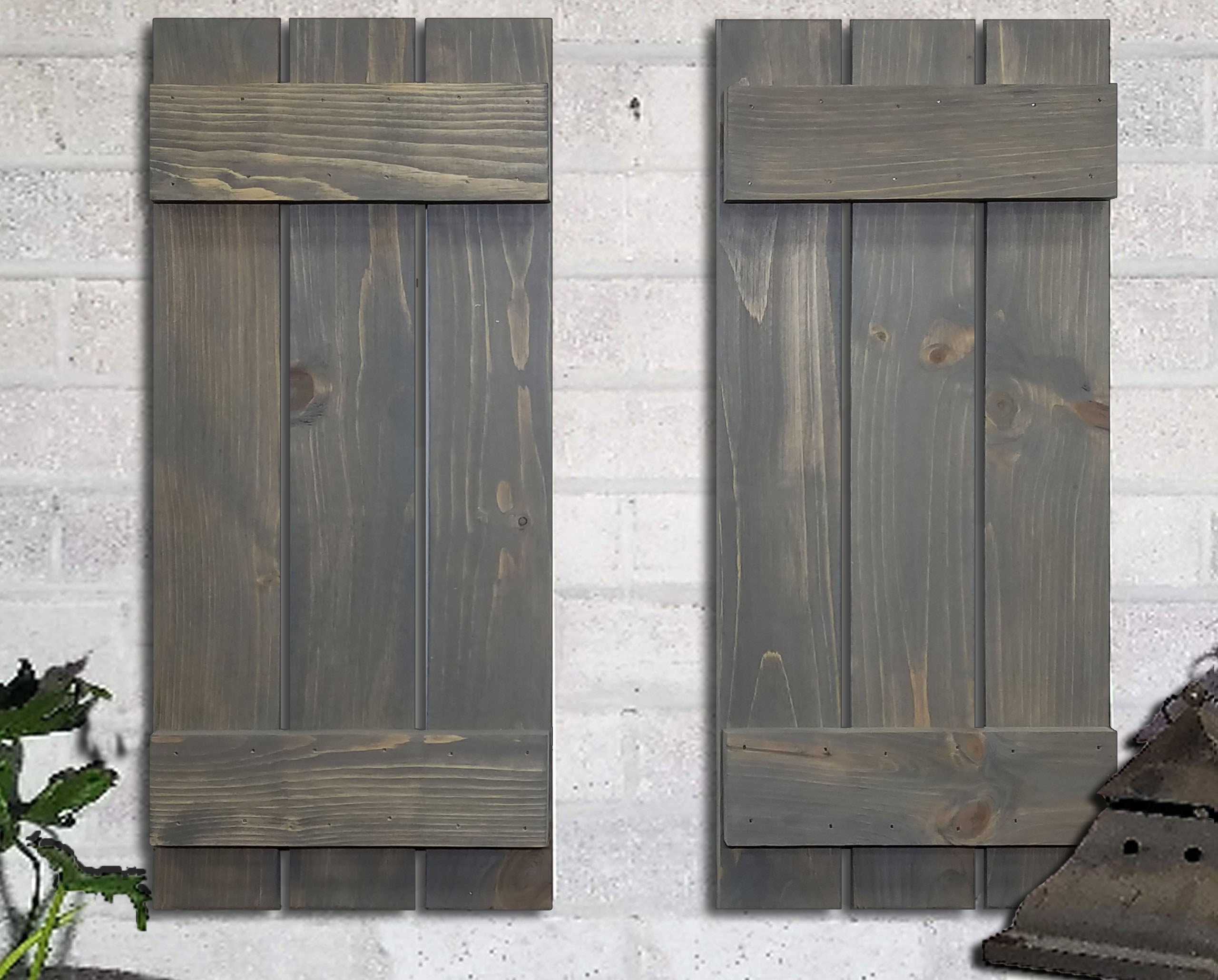 Board & Batten Shutters - 20 Stain Colors, Shown in Classic Gray, Lane of Lenore